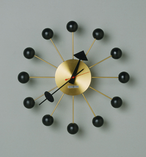 Ball Wall Clock, designed in 1947 George Nelson (American, 1908-1986). Painted birch, steel, brass, Image courtesy of the Philadelphia Museum of Art, Gift of Collab: The Group for Modern and Contemporary Design at the Philadelphia Museum of Art, 1983.